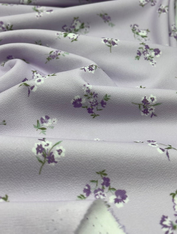Lilac Ditsy Floral Print Lightweight Jersey Crepe Fabric 4 Way Stretch