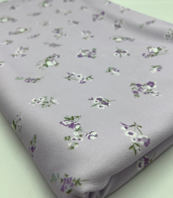 Lilac Ditsy Floral Print Lightweight Jersey Crepe Fabric 4 Way Stretch