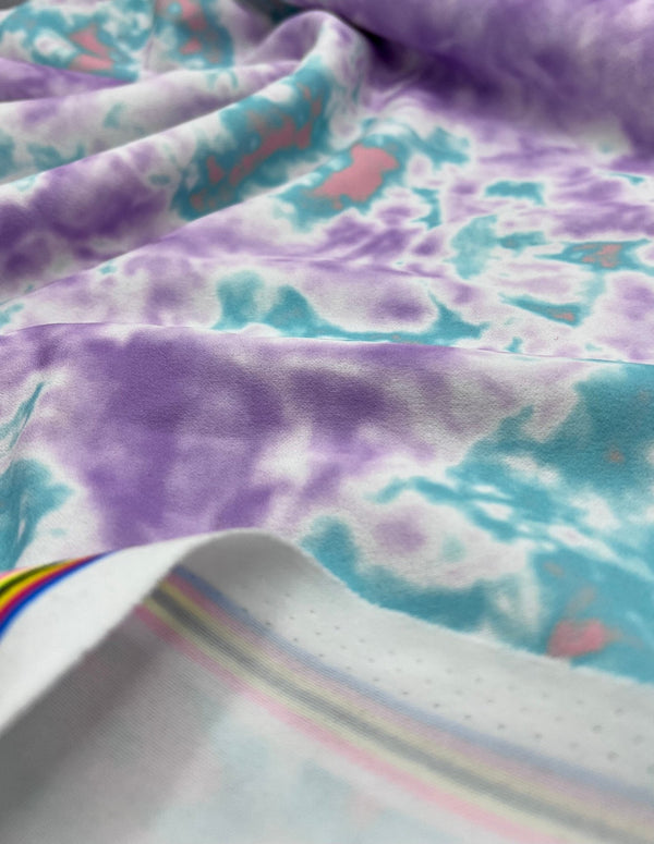 Lilac Green Mix Printed Scuba Crepe Jersey Fabric 4 Way Stretch