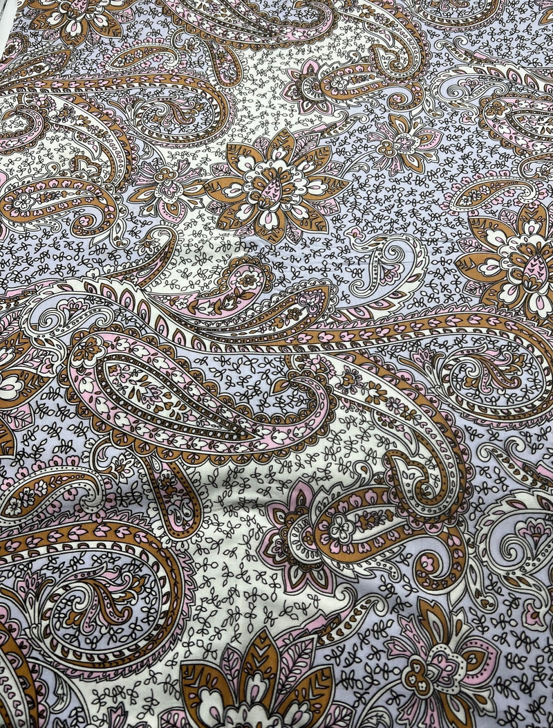 Lilac Paisley Print Viscose Elastane Fabric