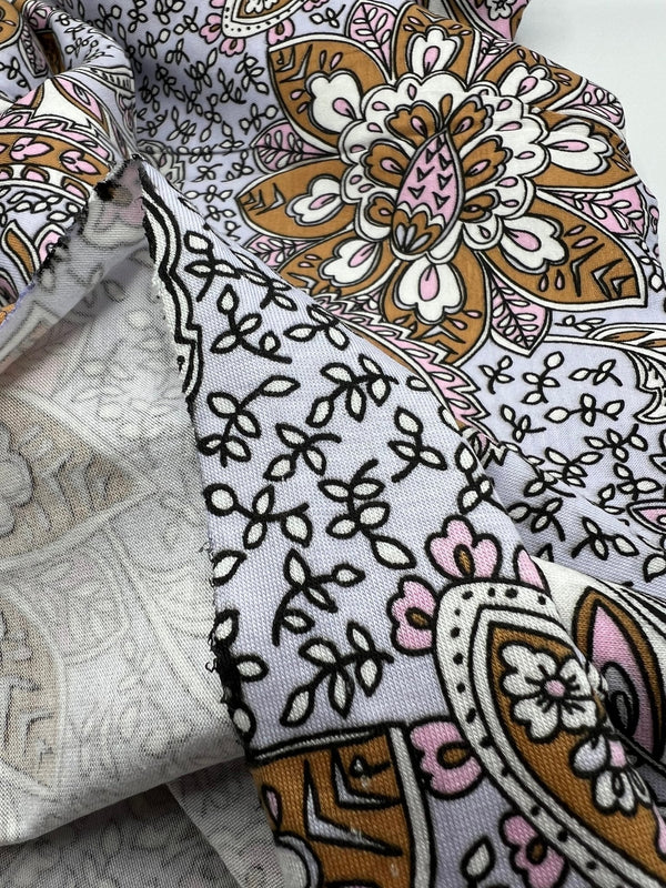 Lilac Paisley Print Viscose Elastane Fabric