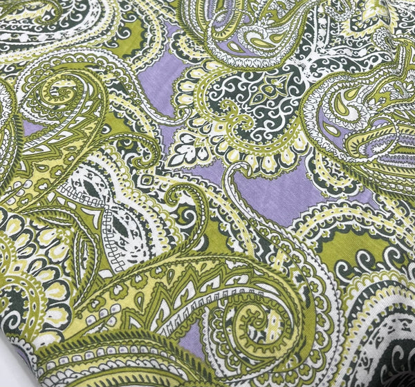 Lime Paisley Mix Print Viscose Elastane Fabric