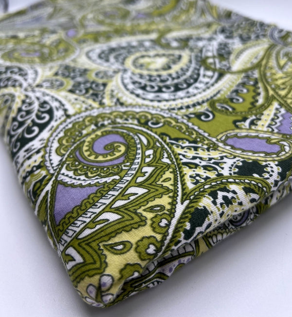 Lime Paisley Mix Print Viscose Elastane Fabric