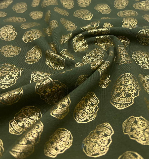 Metallic Skulls Cotton Stretch Jersey Halloween 200 GSM 95/5 Lycra 4 Way Stretch