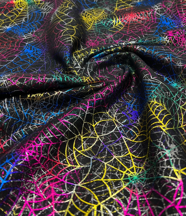 Multi Cobweb Halloween Print Mesh Fabric Stretch