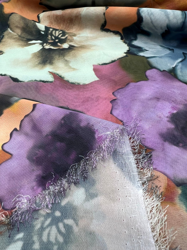 Multi Coloured Large Floral Printed Chiffon Dress Fabric