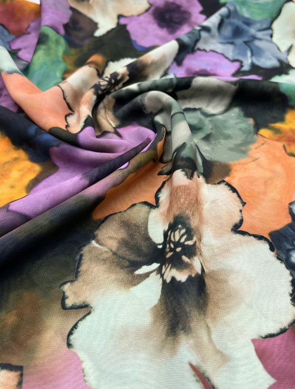 Multi Coloured Large Floral Printed Chiffon Dress Fabric