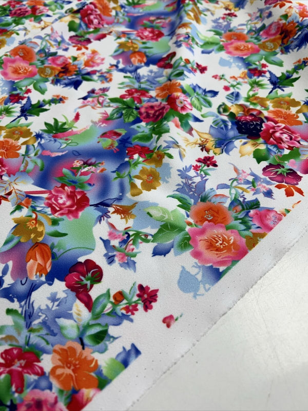 Multi Floral Printed Scuba Crepe Jersey Fabric 4 Way Stretch
