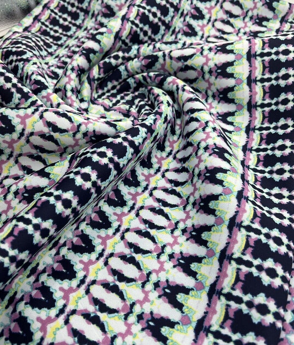Multi Zig Zag Printed Plain Scuba 4 Way Stretch Jersey Fabric