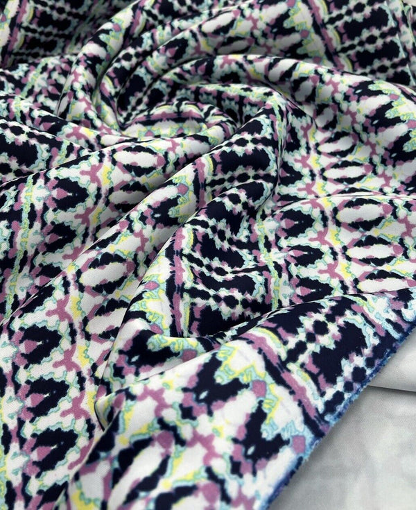Multi Zig Zag Printed Plain Scuba 4 Way Stretch Jersey Fabric