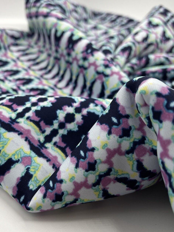 Multi Zig Zag Printed Plain Scuba 4 Way Stretch Jersey Fabric
