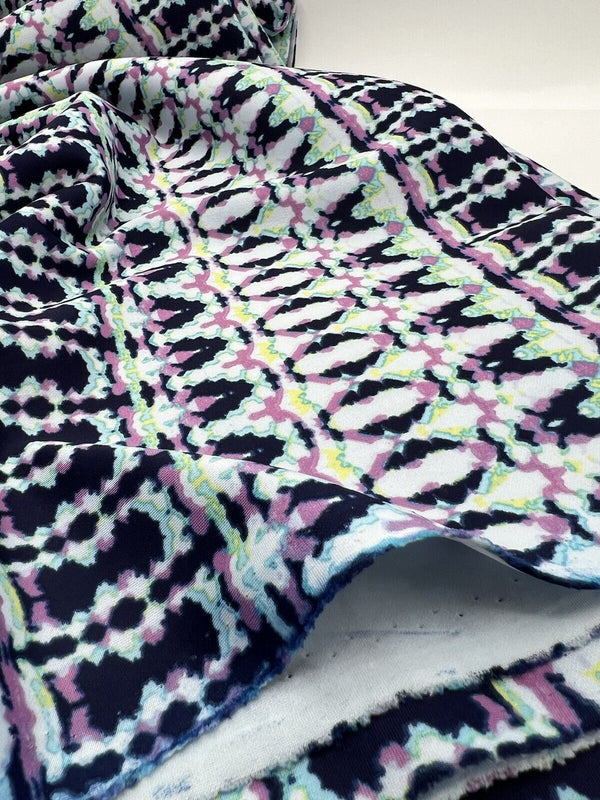 Multi Zig Zag Printed Plain Scuba 4 Way Stretch Jersey Fabric