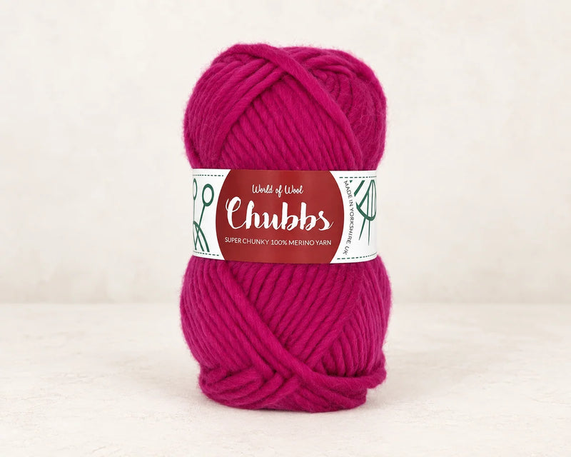 World of Wool Raspberry Merino Super Chunky Yarn – 100g — studio product photograph