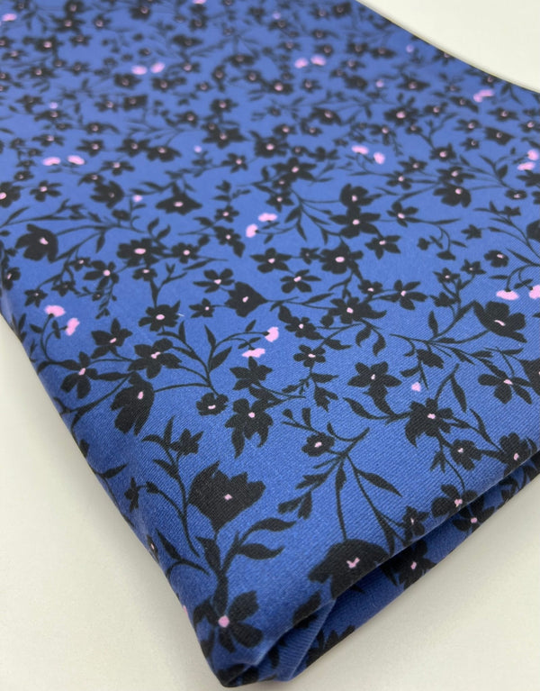 Navy Blue Ditsy Floral Print Viscose Elastane 4 Way Stretch Fabric