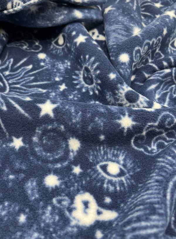 Navy Celestial Printed Anti-Pil Polar Fleece Fabric Blanket Loungewear