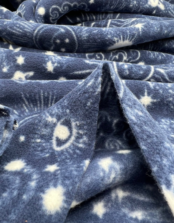 Navy Celestial Printed Anti-Pil Polar Fleece Fabric Blanket Loungewear