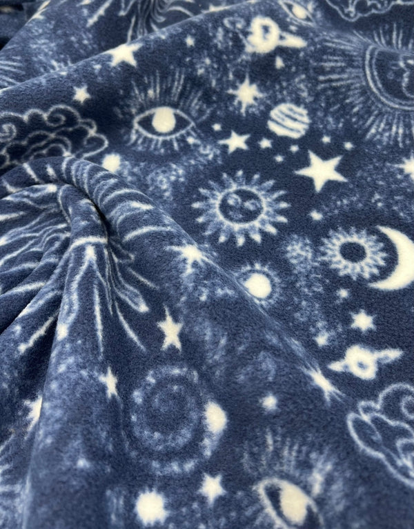 Navy Celestial Printed Anti-Pil Polar Fleece Fabric Blanket Loungewear