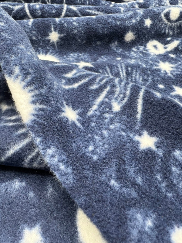 Navy Celestial Printed Anti-Pil Polar Fleece Fabric Blanket Loungewear