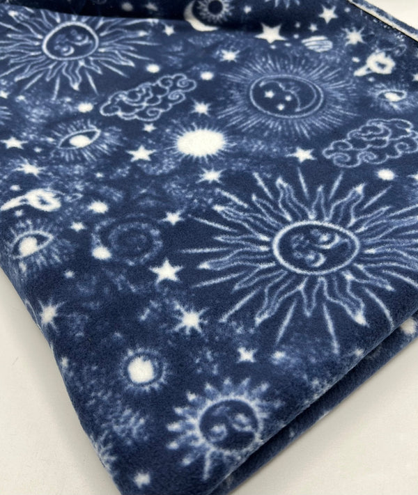 Navy Celestial Printed Anti-Pil Polar Fleece Fabric Blanket Loungewear