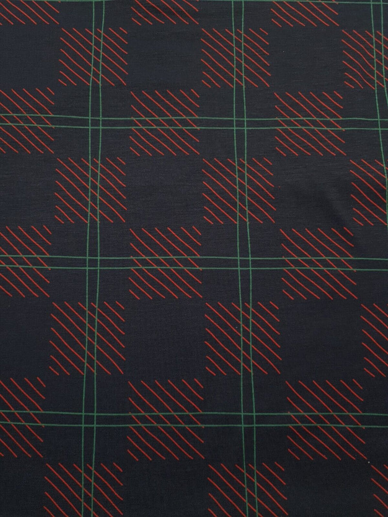 Navy Checkered Detail Print Spun Poly Stretch Fabric