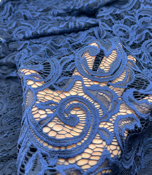 Navy Floral Lace Fabric Stretch