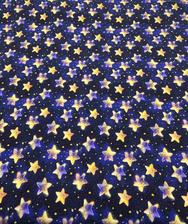 Navy Stars Print Cotton Stretch Jersey 200 GSM 95/5 Lycra 4 Way Stretch