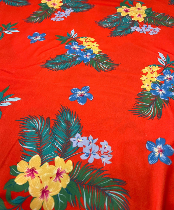 Orange Floral Print Spun Poly Stretch Fabric