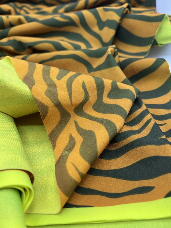 Orange Green Neon Zebra Swimwear / Sportswear 4 Way Stretch Fabric