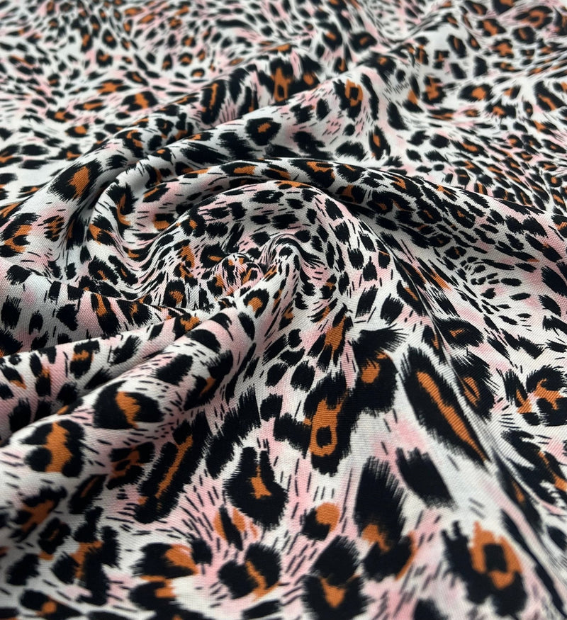 Orange Pink Animal Mix 100% Viscose Non Stretch Fabric