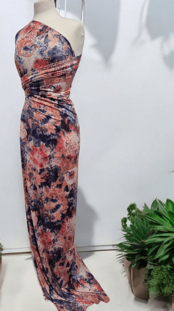 Paisley Tie Dye Mix Print Soft Touch 4 Way Stretch Fabric