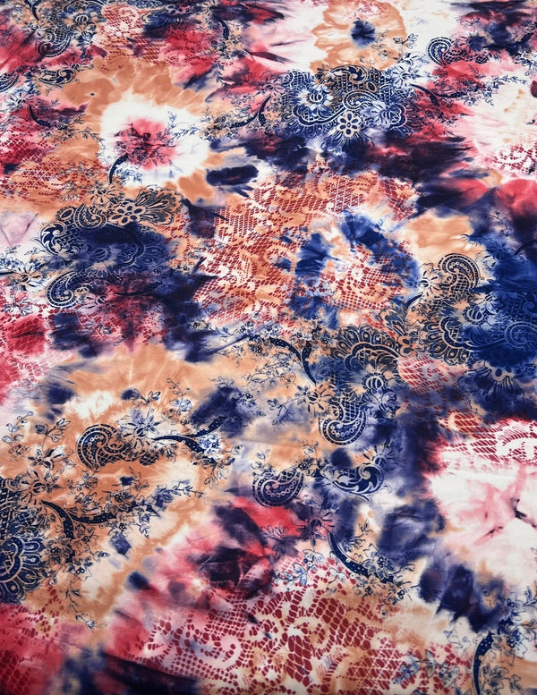 Paisley Tie Dye Mix Print Soft Touch 4 Way Stretch Fabric