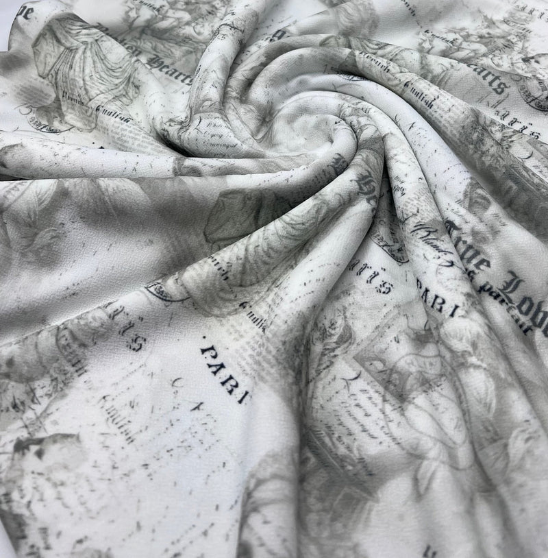 Paris Print Lightweight Jersey Crepe Fabric 4 Way Stretch