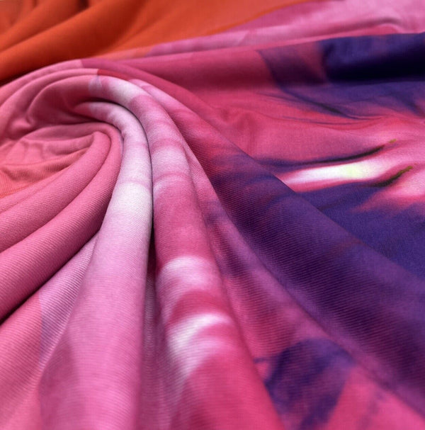 Pink Large Floral Print Spun Poly Stretch Fabric