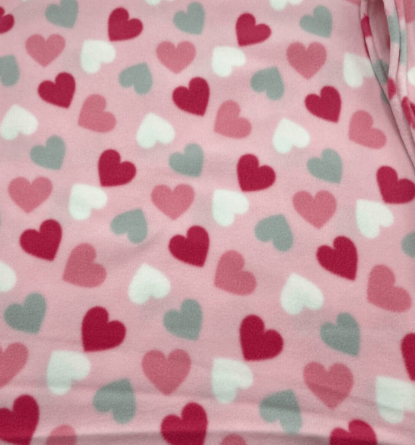 Pink Love Heart Printed Anti-Pil Polar Fleece Fabric Blanket Loungewear