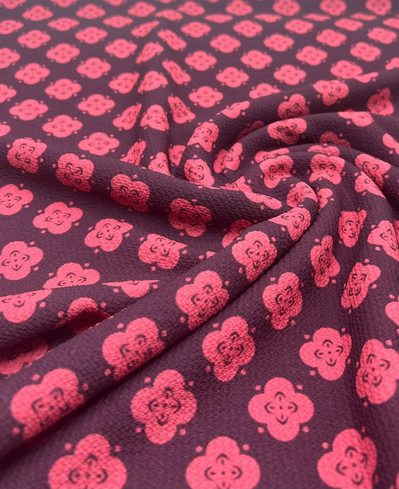 Pink Pattern Print Lightweight Bubble Crepe Fabric