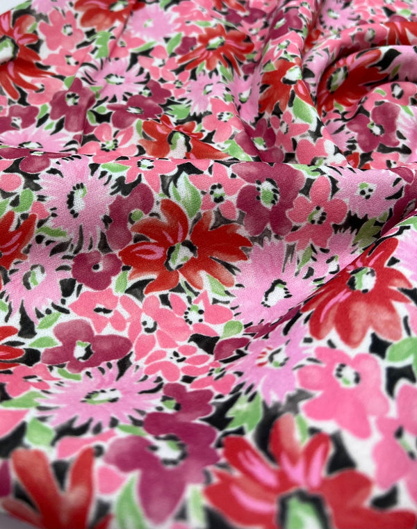 Pink & Purple Mix Floral Printed Scuba Crepe Jersey Fabric 4 Way Stretch