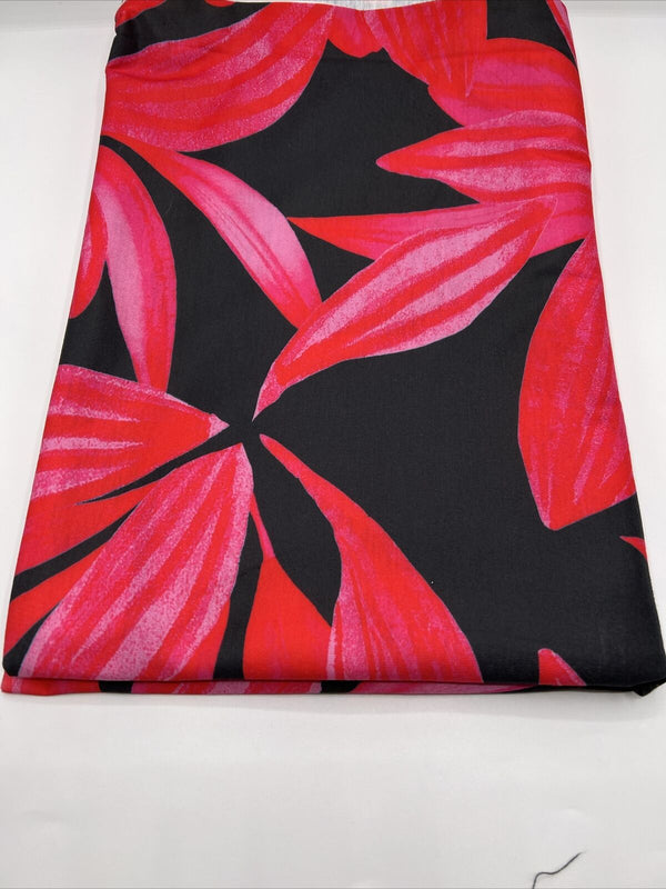 Pink Red Large Leaf Print Spun Poly Stretch Fabric