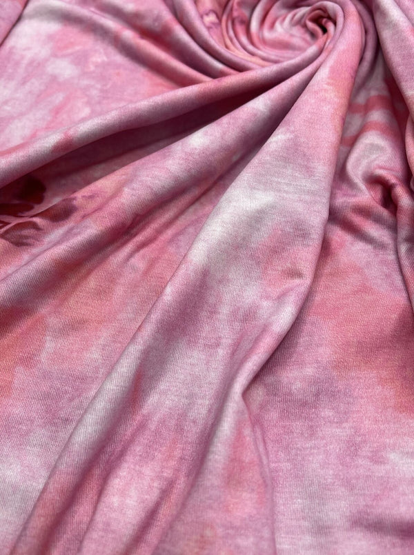 Pink Tie Dye Print Spun Poly Stretch Fabric