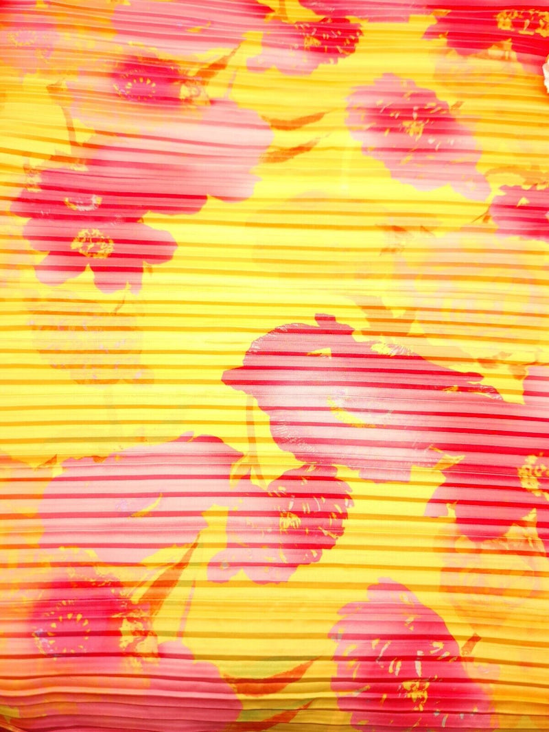 Pink Yellow Floral Multi Print Plisse Pleated Stretch Fabric