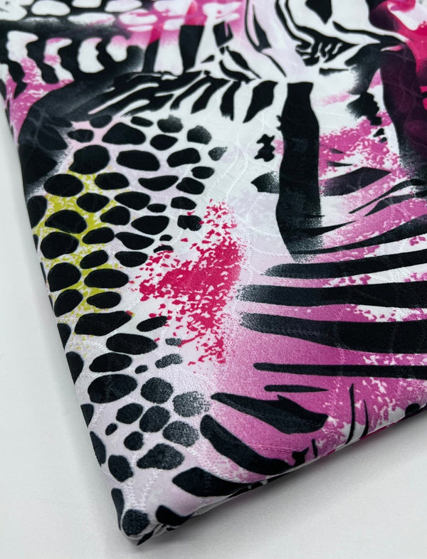 Purple Animal Mix Print Soft Touch 4 Way Stretch Fabric
