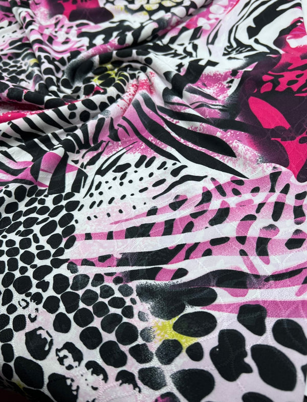 Purple Animal Mix Print Soft Touch 4 Way Stretch Fabric