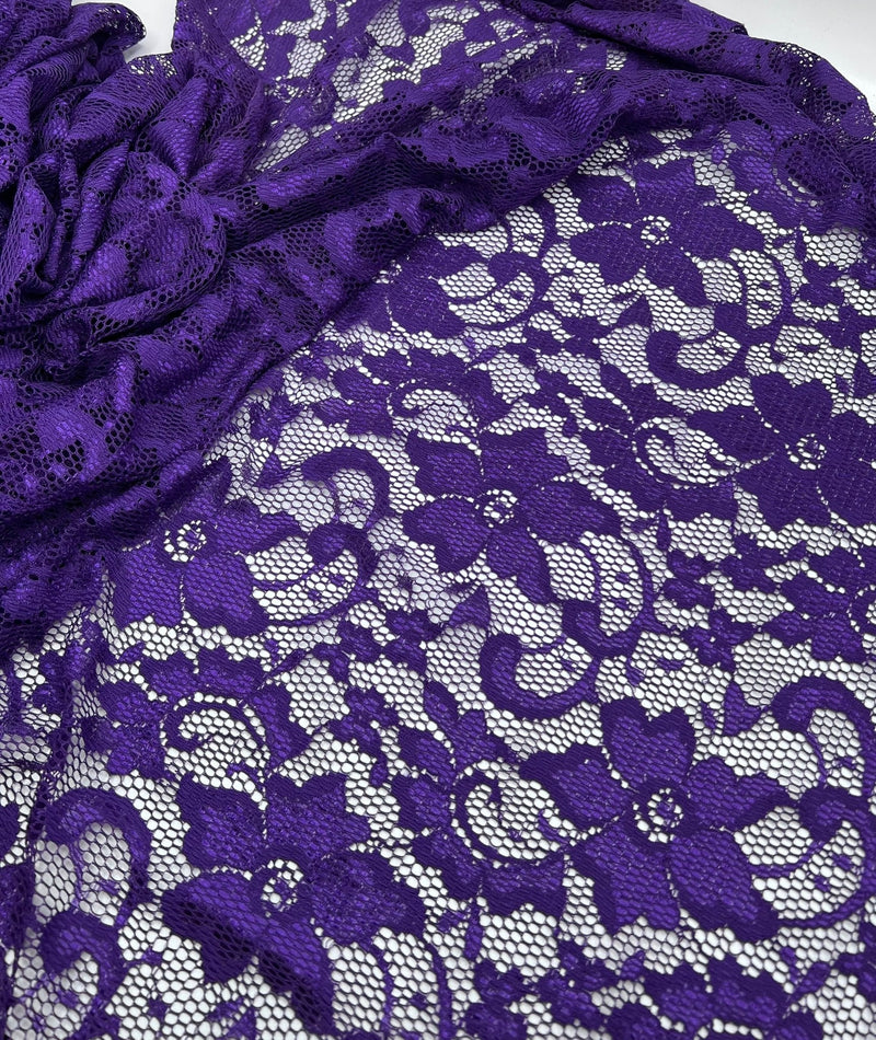 Purple Floral Lace Fabric Stretch