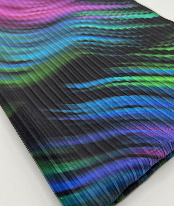 Purple Green Mix Plisse Pleated Stretch Fabric