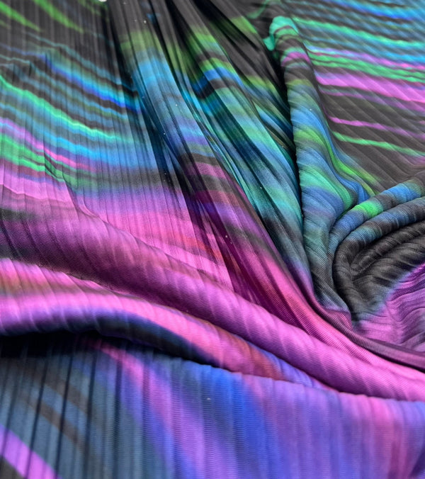 Purple Green Mix Plisse Pleated Stretch Fabric