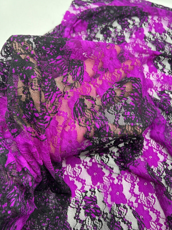 Purple Mix Floral Lace Fabric Stretch