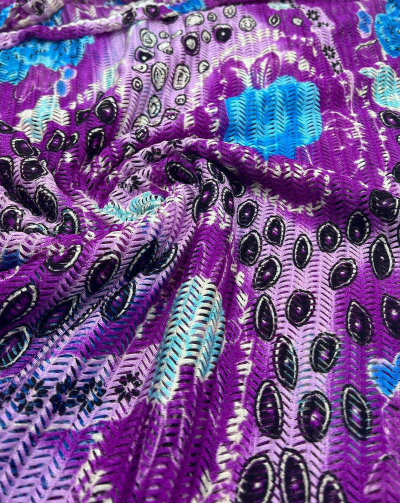 Purple Peacock Chevron Ladder Raschel Knit 4 Way Stretch Fabric