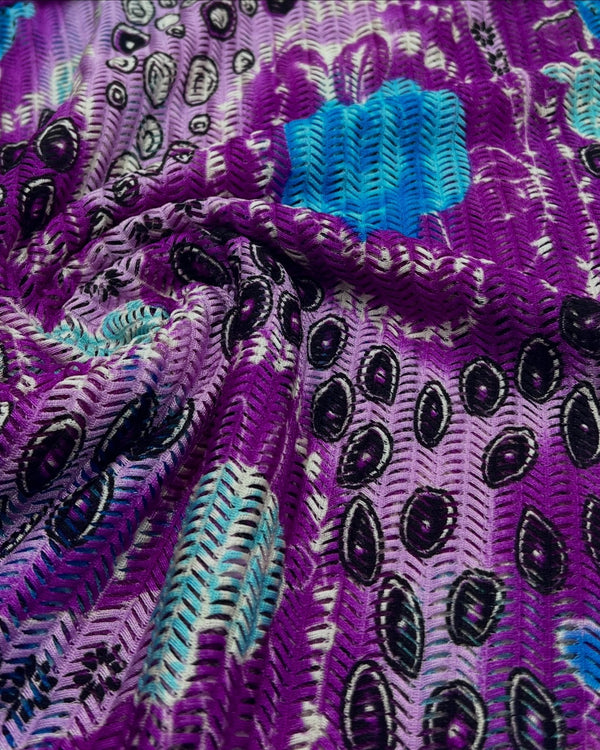 Purple Peacock Chevron Ladder Raschel Knit 4 Way Stretch Fabric