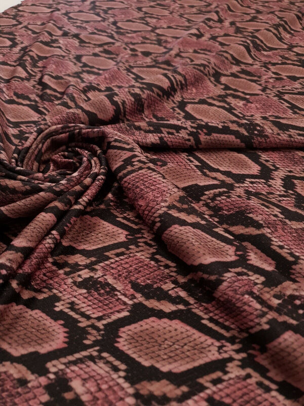 Purple Snakeskin Print Lightweight Jersey Crepe Fabric 4 Way Stretch