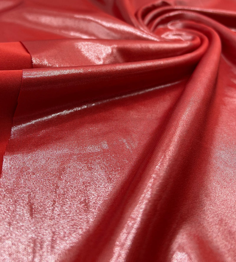 Red Shiny Foil Swimwear / Sportswear 4 Way Stretch Fabric