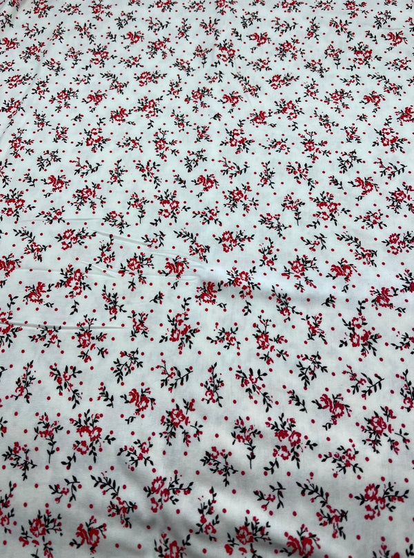 Red Spot Floral Print Viscose Elastane Fabric
